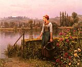 Daniel Ridgway Knight A Woman with a Watering Can by the River painting